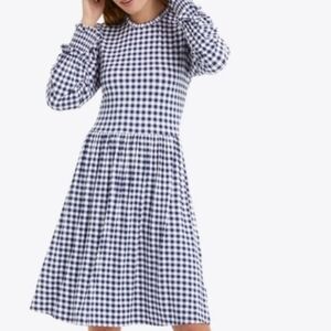 NWT Draper James Kitty Dress In Gingham Long Sleeve Ruffled Neck Smocked Cuff